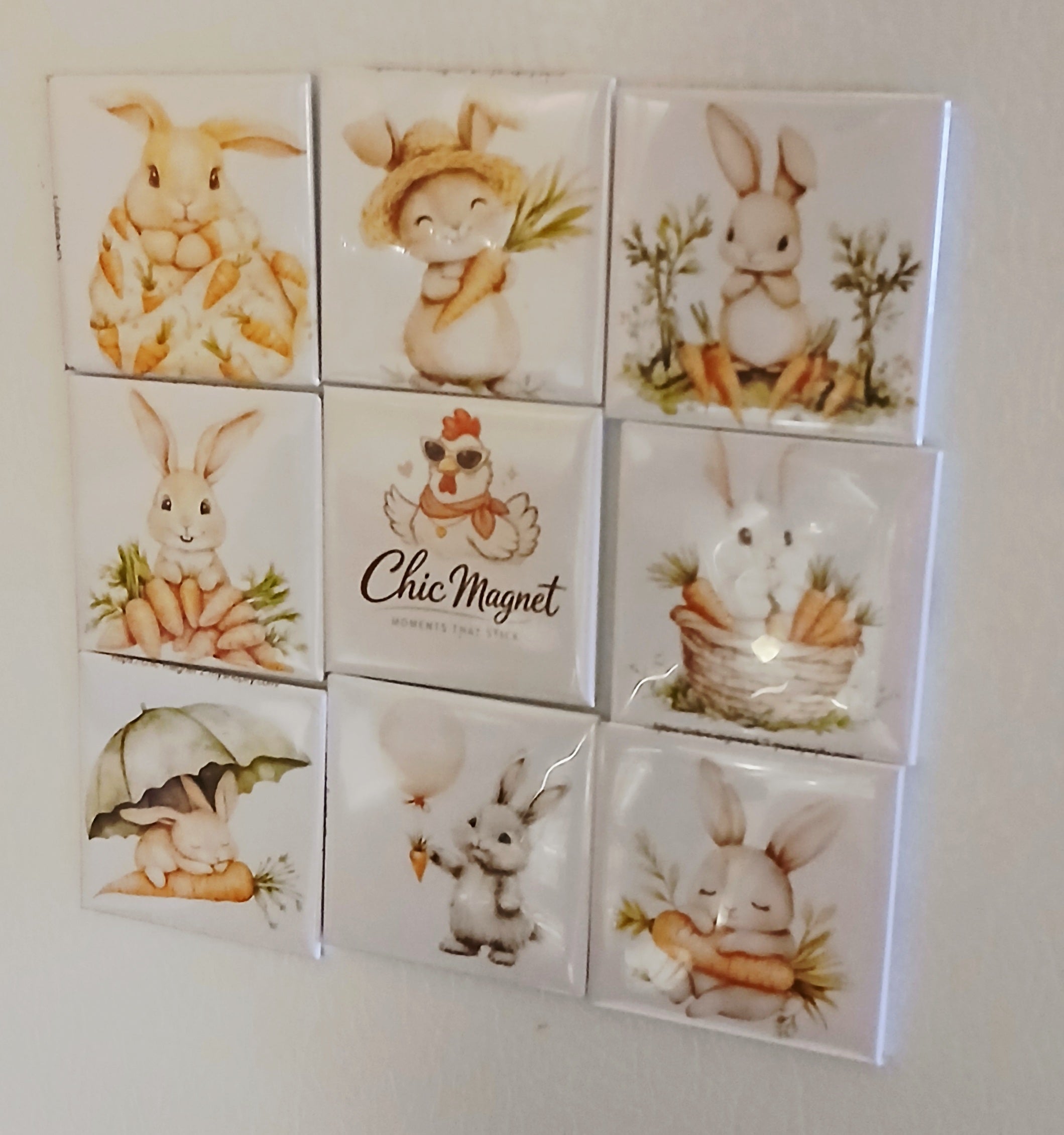 Easter Bunny Magnet Set – 9 Cute 2x2 Spring Fridge Magnets